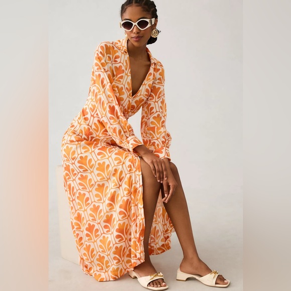 Anthropologie Maeve Printed Wrap Shirt Dress - Picture 3 of 16